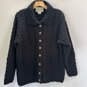 Aran Sweater Market Irish Wool Cardigan Cable Knit Button Front Medium